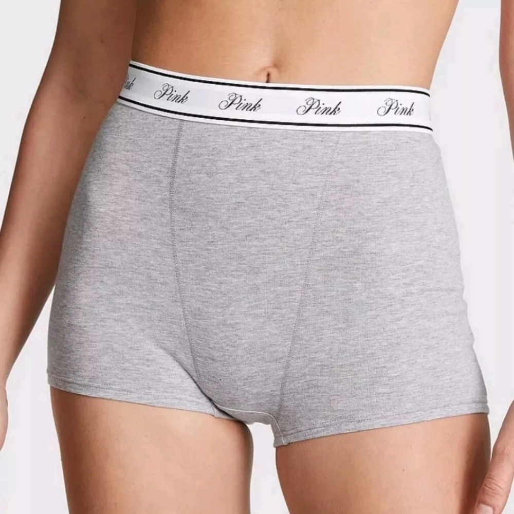 NWT Victoria's Secret PINK High Waist Boy Short Panties Heather Gray Size Large